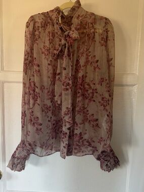 Zimmerman Floral Tie-Neck Silk Chiffon Blouse - Pink Floral